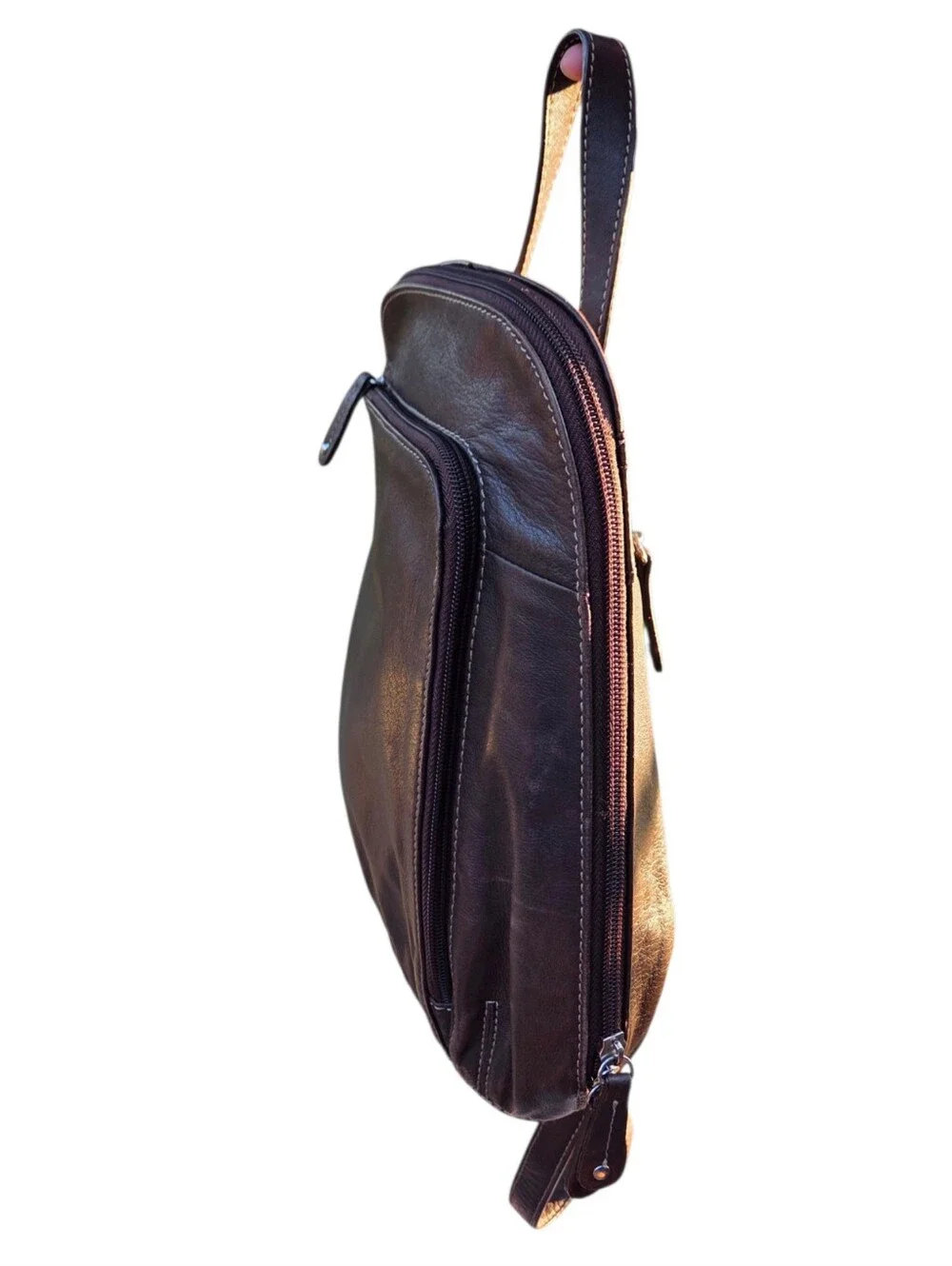 Tignanello - Dark Brown Leather Small Y2K Backpack Zip Bag Adjustable Straps